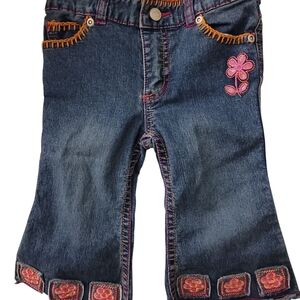 Pumpkin Patch girls 6-9mos Blue Jeans with Pink Embroidery